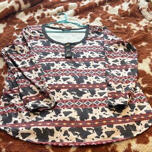 HEIMISH USA Cow Print Top with Black Trim
